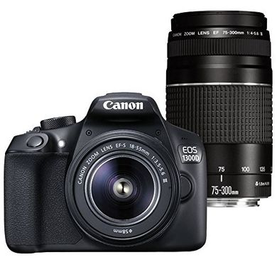 Зеркальный фотоаппарат Canon EOS 1300D + объектив 18-55mm + 75-300mm + сумка 100EG + карта памяти SD